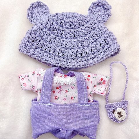 ちびぬい服　ハンドメイド♪  服上下とクマの帽子とかばんの4点セット