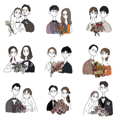 wedding 、friends、family、couple似顔絵・イラスト(カラー)