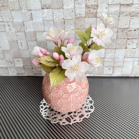 🌸桜咲く🌸　クレイフラワー　パンフラワー　樹脂粘土　フラワーアレンジメント