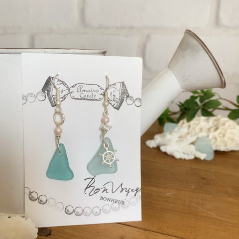 SALE品*Sea glass*夏 アクセサリー シーグラス ピアス*送料込み*15 マットシルバー  