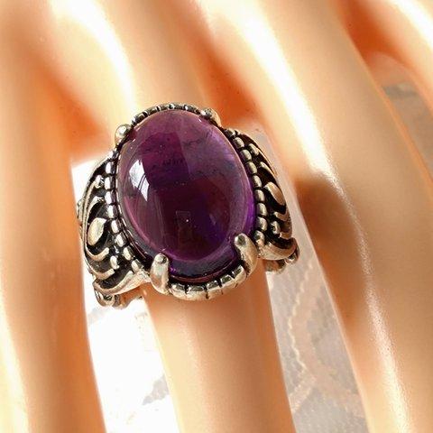  ２月誕生石・・紫水晶 アメジスト ring（１２～２３号以上可能・銀古美リング）