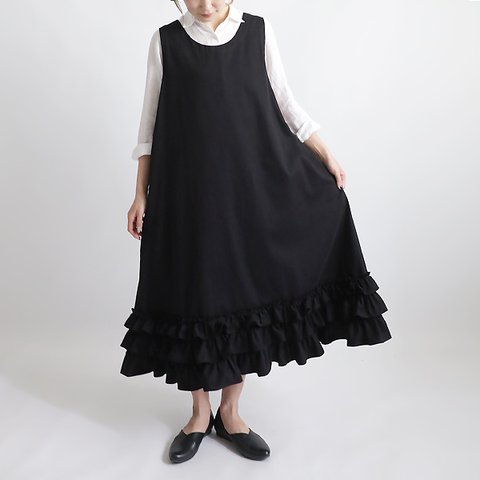 ＊初夏ＳＡＬＥ　１１７ｃｍ　コットン チノ生地　フリル裾　ジャンパースカート　ワンピース　ゆったりA36