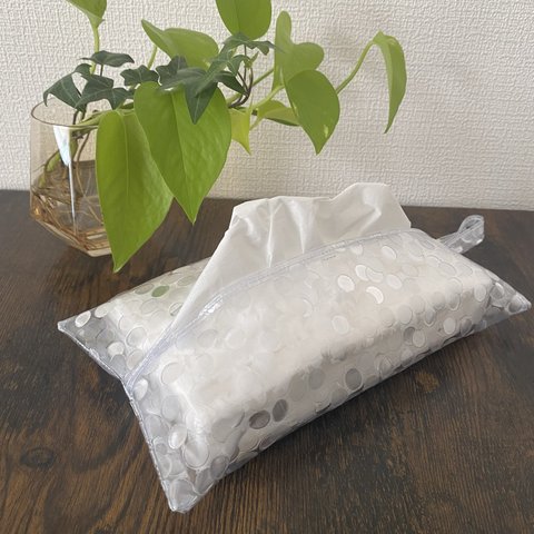 ティッシュカバー箱なしタイプ専用〈小さめサイズ〉【水玉柄】PVC クリアビニール 防水　ティッシュケース　ペーパータオルケース