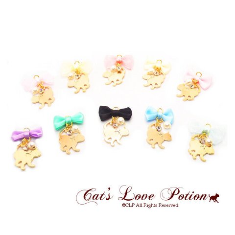 猫 樹脂 ノンホールピアス リボン パール プリンセスキャット イヤリング Cat's Love Potion 