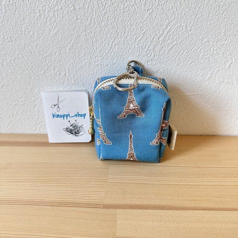 【再販】72⌘   キーホルダー付ミニミニポーチ（blue）カバンに付けられる　イヤホンケース AirPodsケース スマートキーケース