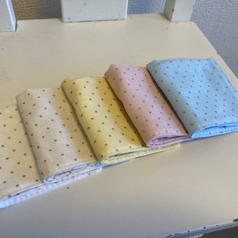 【受注製作＊送料無料】ハンドメイド ガーゼハンカチ 16×16 水玉 ドット 5枚セット