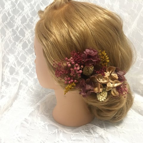  #25【ハンドメイド】ウェディング 髪飾りドライフラワー ( 結婚式 ブライダル 成人式 卒業式 ヘアアクセサリー ヘッドドレス) 