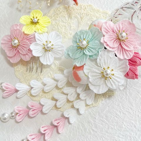 ❀花ごよみ❀清夏　七五三髪飾り　つまみ細工　パステルカラー