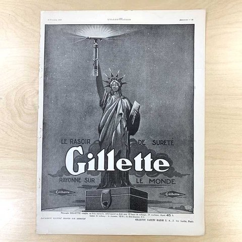 ヴィンテージ雑誌illustration（1920.12）2Pモノクロ Gillette・自由の女神・孔雀 18PSa20-6