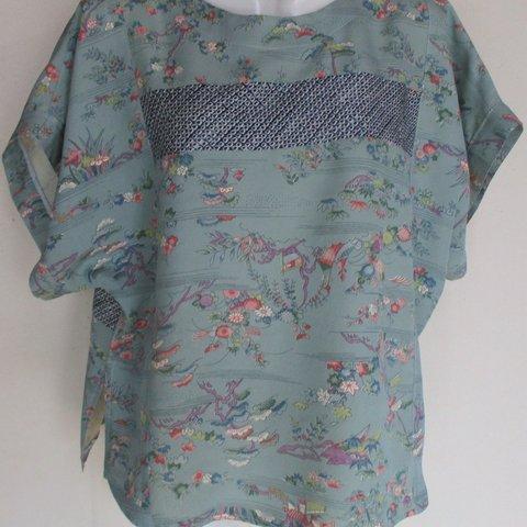 ７３２６　花柄の着物で作ったTシャツ　＃送料無料