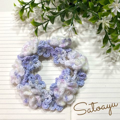 【新作】フラワーリースシュシュ  紫陽花の庭