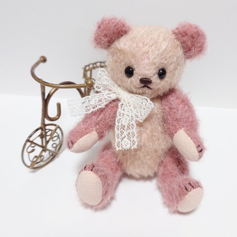 小さなピンクのバイカラー テディベア 13.5cm