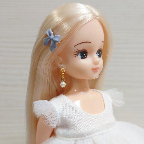 139リカちゃん ヘアピンとピアスのセット（リボン・青）●1123