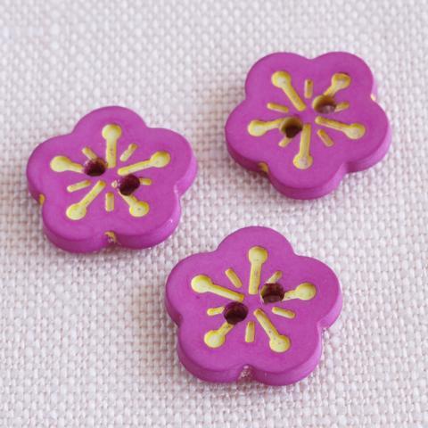 (3個) 12mm 　桃の花のボタン　濃いピンク　フランス製