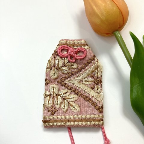 インド刺繍リボン⭐︎合格祈願⭐︎ お守り袋　マース袋　ダイヤ　ピンク