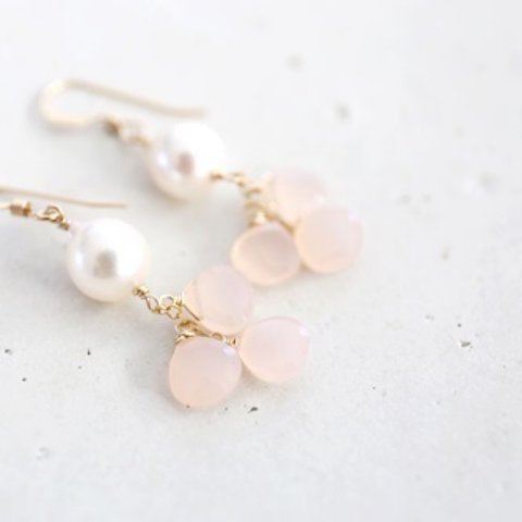 14KGF pinkchalcedony　akoyapearl pierce[kgf0595]