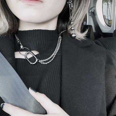 Black oval カラビナ ⚫︎ half w chain necklace.