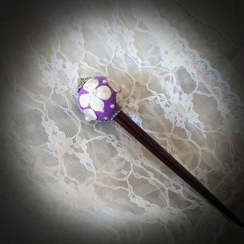 ラベンダー色＋紫陽花の玉のかんざし