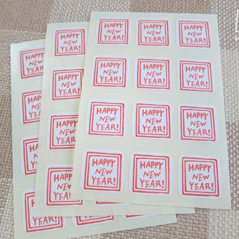 消しゴムはんこシール　「HAPPY NEW YEAR !」