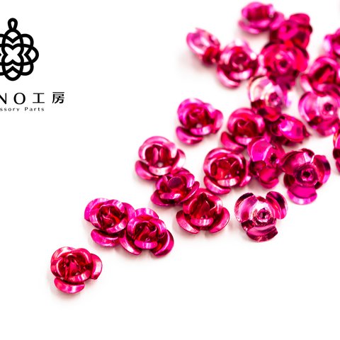 アルミ製 薔薇 6mm ピンク★50個★アルミバラ メタルカラー 通し穴付き 1穴 小さい  レジン 花 ばら アクセサリーパーツ 手芸材料 デコ