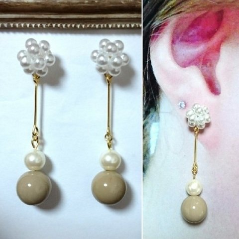 花ボール&アクリルパールピアス