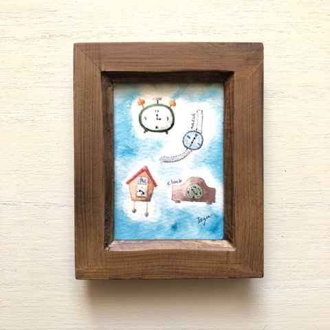 🕰透明水彩画「時計屋さん」北欧イラスト　ミニ額　父の日ギフト　北欧インテリア　メンズ　父の日　バレンタイン　バレンタインギフト　プチギフト⌚️