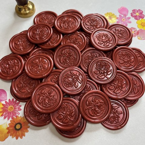 シーリングスタンプ　薔薇①赤レンガ色50枚セット