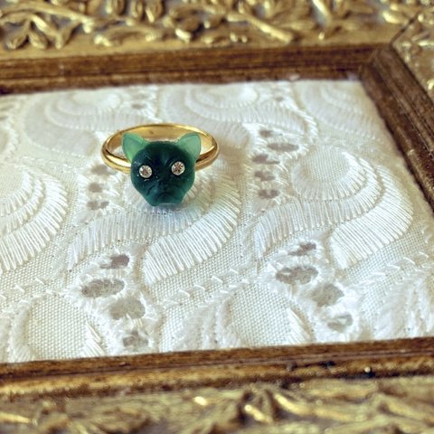 boxつき【11号フリーサイズring💍】Sphinx vintage west germany glass emerald green12✖️10㍉