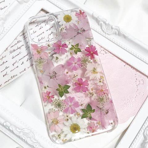 押し花iPhoneケース 押し花スマホケース 押し花ケース 押し花