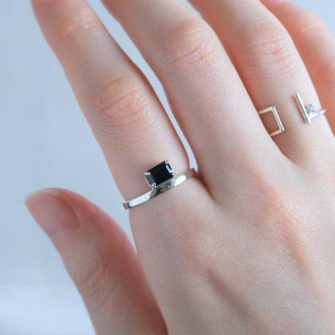 Rectangle ring　ブラックスピネル　天然石シルバーリング　silver925