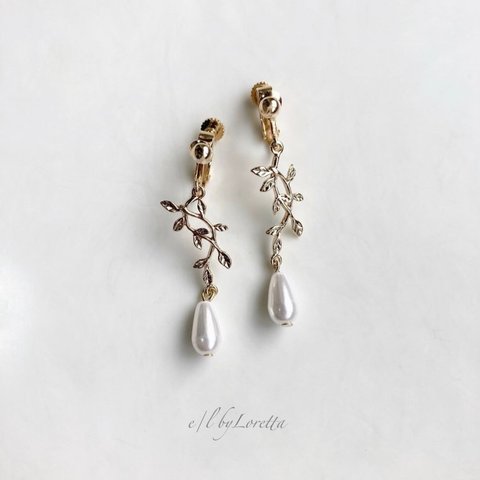 Leaf shizuku pearl pierce/earring(Gold)