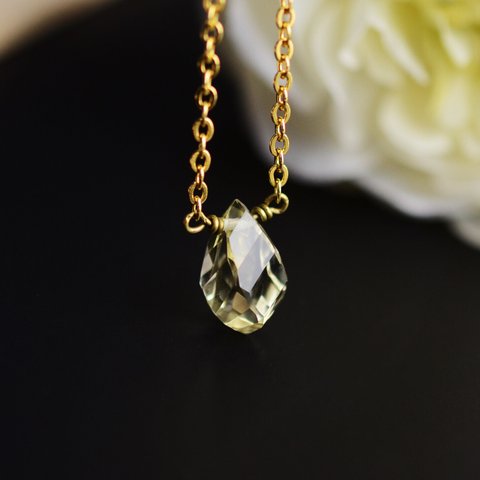 🌸 宝石質レモンクォーツの天然石ネックレス 18KGP ブリオレットカット
