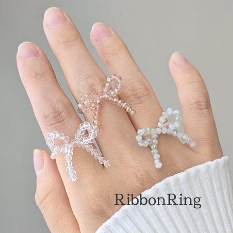 Ribbon Ring💍　ビーズリング　リボン　指輪　ビーズ