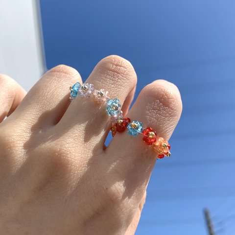 【2color】レインボーカラー🍒 ビーズリング⁎⋆*﻿