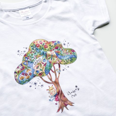 虹色こどもTシャツ(110cm)🌈《ホワイト》オリジナルイラスト《無料ラッピング》