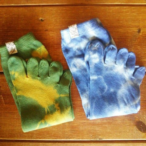 【受注生産】薬草染め organic cotton＆silk socks*2set saleあり✡草木染め5本指靴下  温活　冷えとり