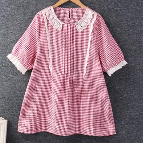 夏服の新しい チェックの上着 綿麻 シャツ