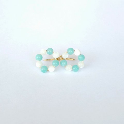 amazonite × mother of pearl × circle : ノンホールピアス