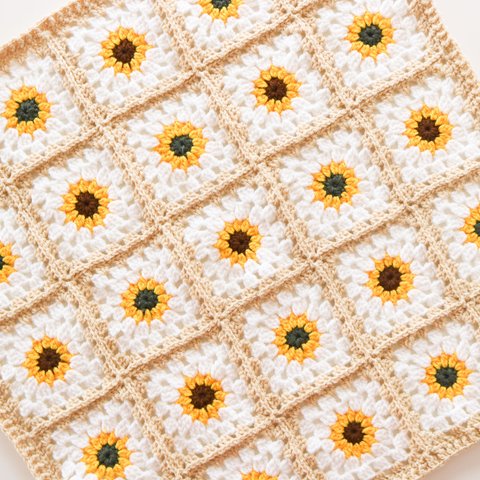 冷房対策[M]向日葵クロシェケット Crochet blanket/sunflower/light beige