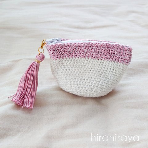 かぎ編みミニポーチ・ピンク