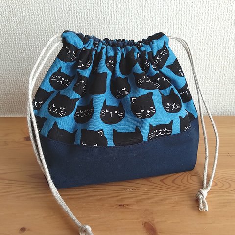 【お弁当袋】ネコ*クロネコ*ブルー*猫*黒猫