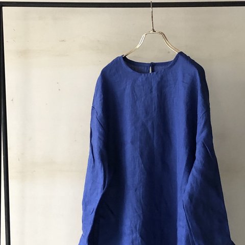 丸襟プルオーバーシャツ＊french linen100%　ロイヤルブルー