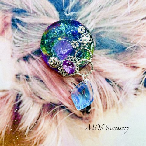 SALE꙳★*海 深海 ブルー ホロ 貝殻 ポニーフック ヘアゴム