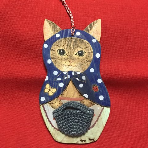 木製ねこマトリョーシカ壁かけプレート(キジトラ)