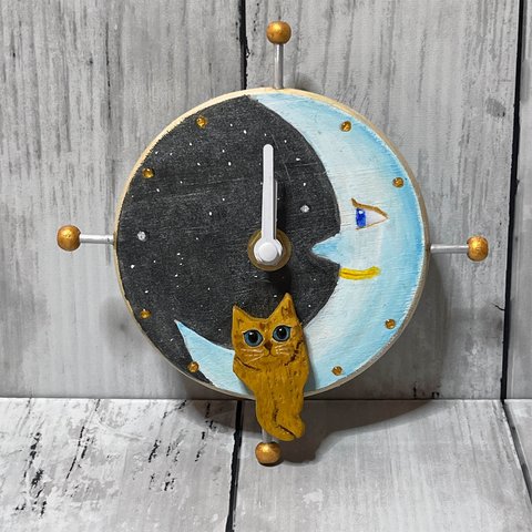 Wall clock　月と猫の壁掛け時計