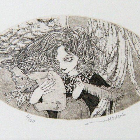 ★銅版画　「ガブリエル」　ミニプリント　楕円　