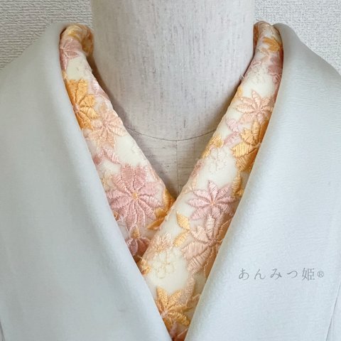 洗える刺繍半衿  つやつやのパステル小花