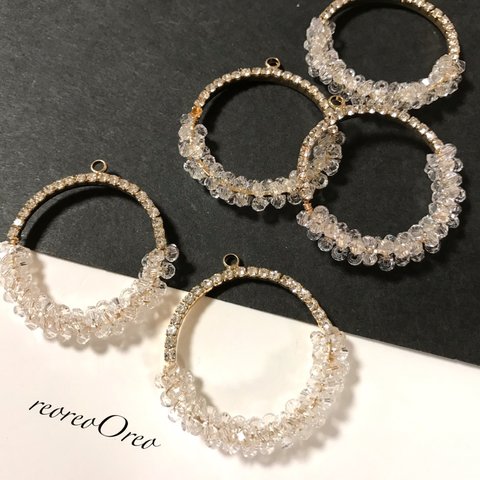 ラインストーンx Crystal beads リングチャーム  2個セット