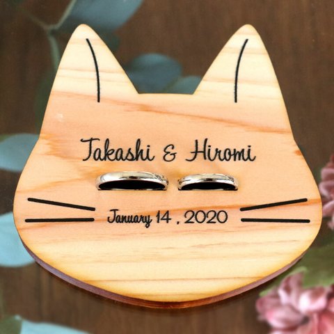 リングピロー　猫　ひのき　木製　結婚式　ウェディング　【送料無料】