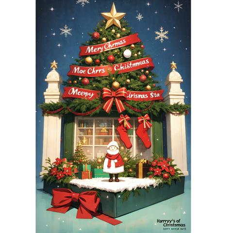 クリスマスカード　CHRISTMAS CARD　女性サンタクロースと・クリスマスツリー